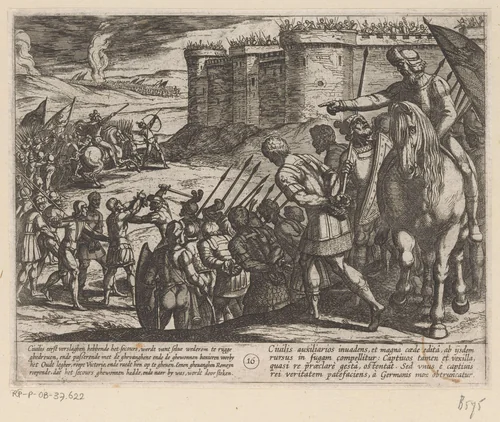 Romeinse gevangenen voor het fort by Antonio Tempesta, print, 1611-1612