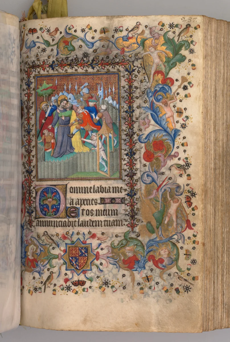 Hours of Charles the Noble, King of Navarre (1361-1425): fol. 144r, Betrayal of Christ by Master of the Brussels Initials and Associates, book, 1400-1410