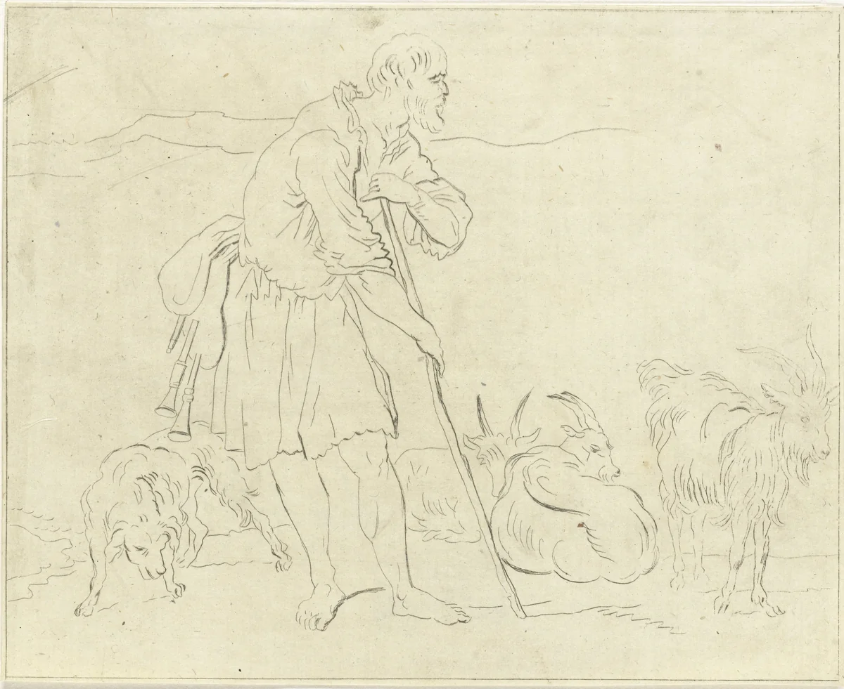 Herder met geiten by Anthonie van den Bos, print, 1778-1838
