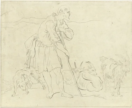 Herder met geiten by Anthonie van den Bos, print, 1778-1838