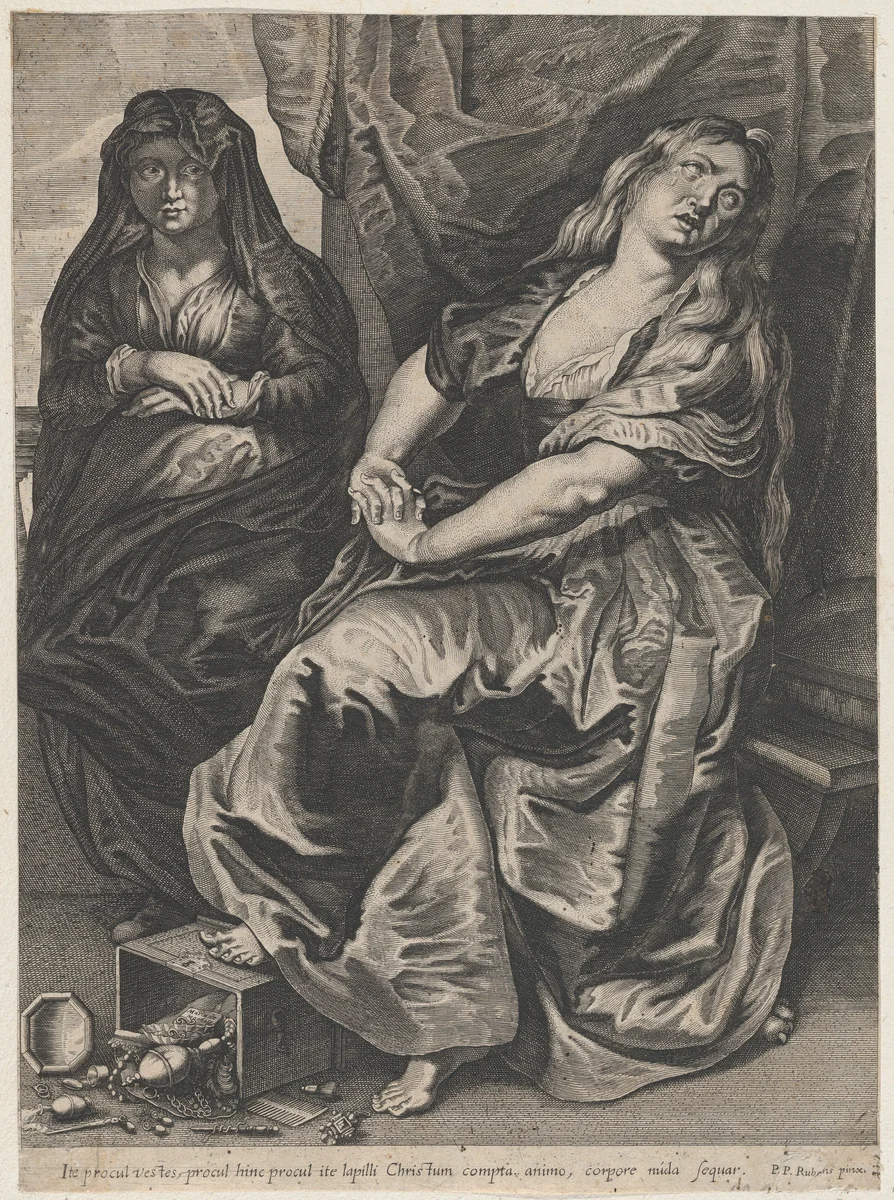 St. Mary Magdalen Trampling Her Valuables by anonymous, print, 1622-1750
