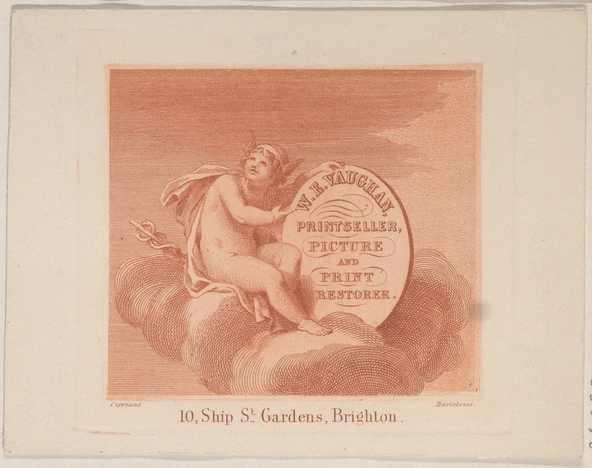 Trade Card for W.E. Vaughan, Printseller & Restorer by Francesco Bartolozzi, print, 1700-1800
