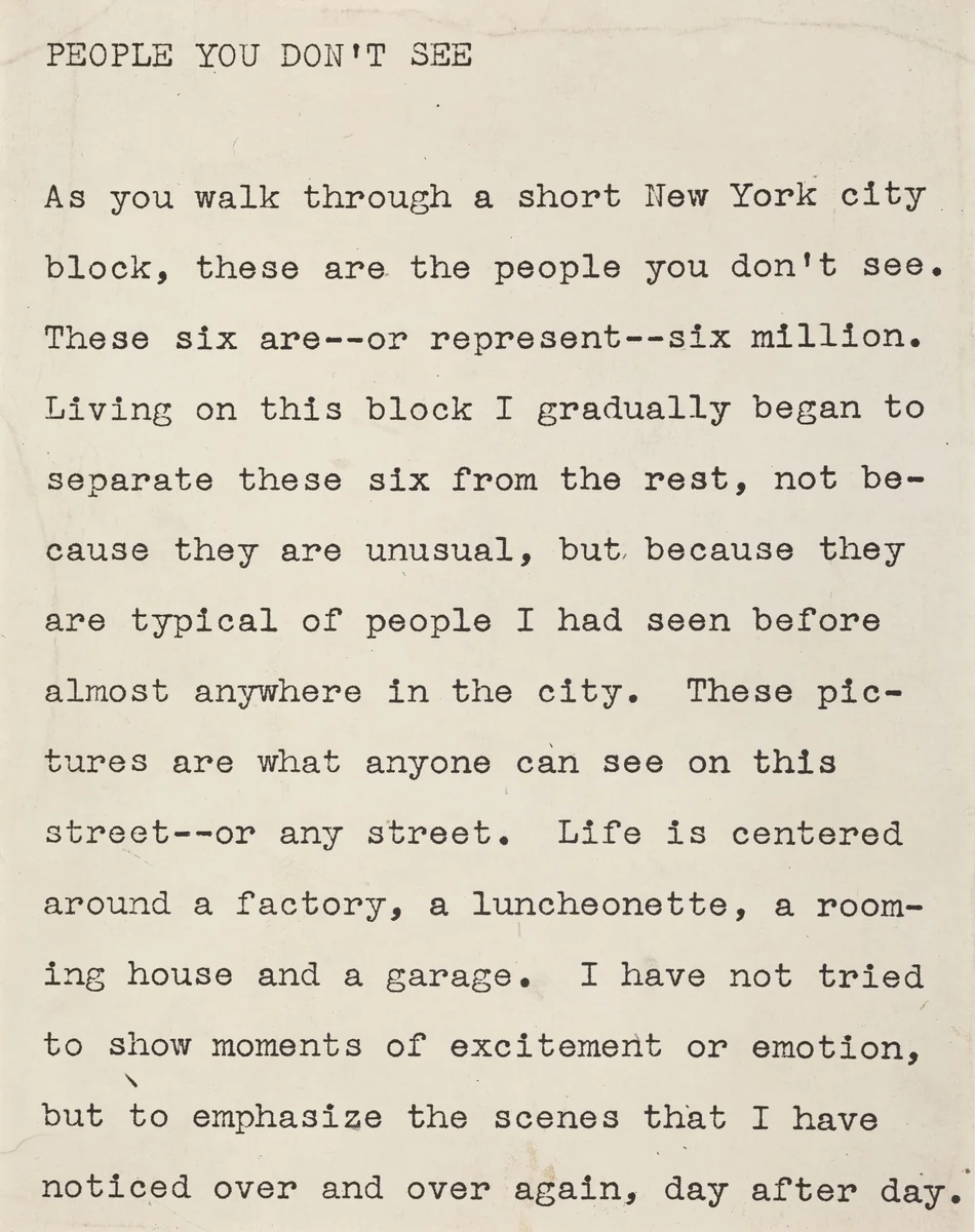 People You Don't See (text panel) by Robert Frank, photograph, 1951