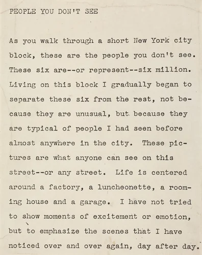 People You Don't See (text panel) by Robert Frank, photograph, 1951