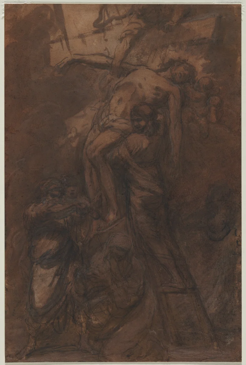 Descent from the Cross by anonymous, drawing, 1600-1699