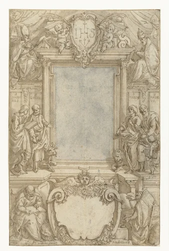 Ontwerp voor titelprent van een godsdienstig boek by anonymous, drawing, 1608
