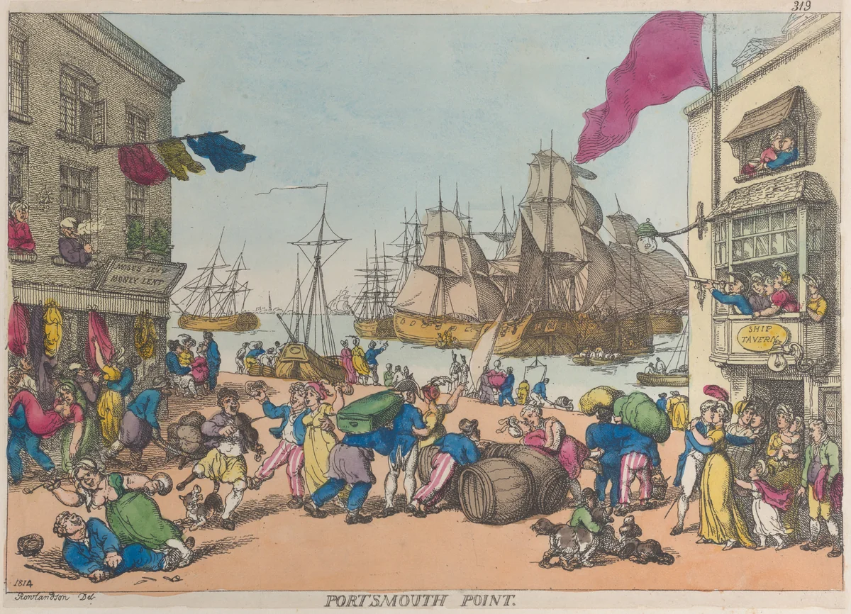 Portsmouth Point by Thomas Rowlandson, print, 1814