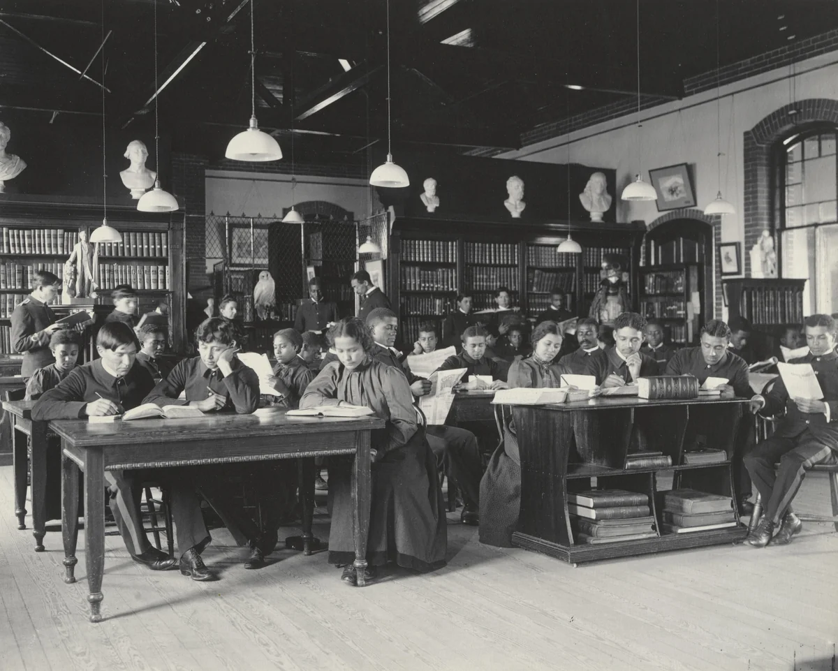 English. Study in the Library by Frances Benjamin Johnston, photograph, 1899