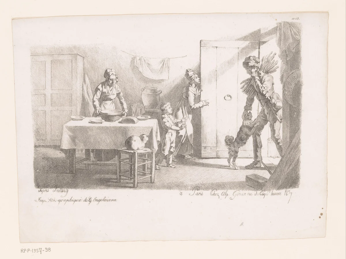 Houthakker wordt begroet door zijn gezin by anonymous, print, 1816-1839