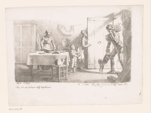 Houthakker wordt begroet door zijn gezin by anonymous, print, 1816-1839