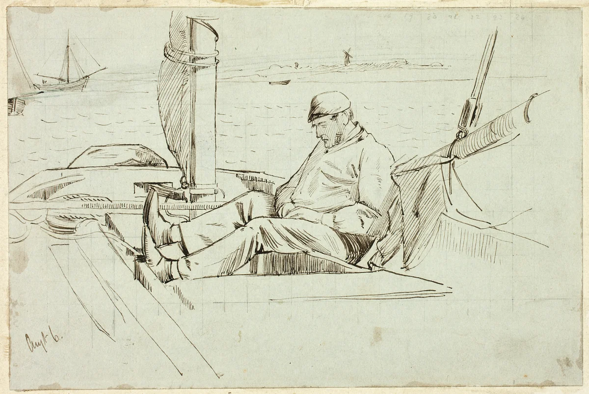 Man Seated in a Sailboat by Henry Stacy Marks, drawing, 1844-1898