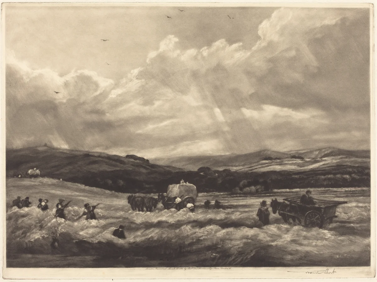 Hayfield in Yorkshire by Frank Short; Peter De Wint, print, 1904