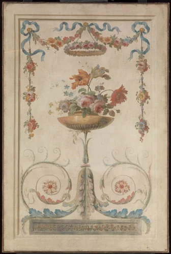 Vase of Flowers Resting on Foliate Scrolls by French Painter, painting, 1770-1790