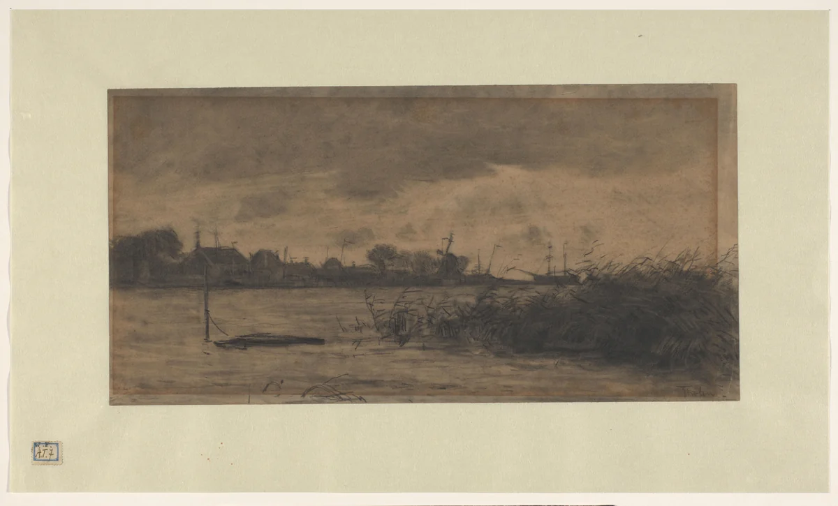Gezicht op een rivier by Willem Bastiaan Tholen, drawing, 1870-1931