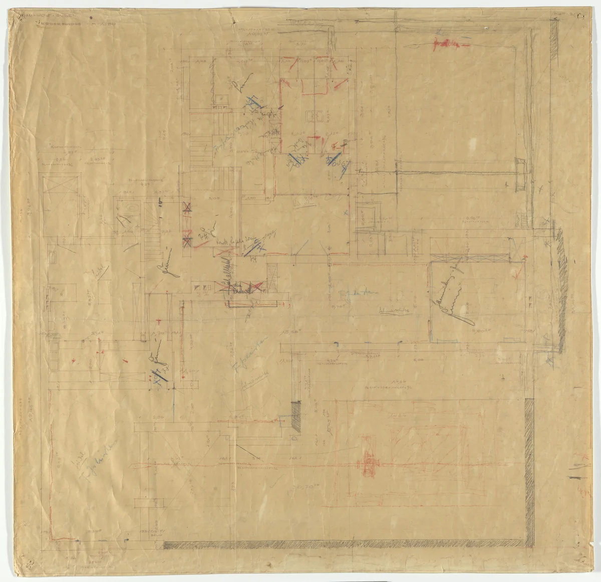 Wolf House, Gubin, Poland (Ground floor plan [final version]) by Ludwig Mies van der Rohe, mies van der rohe archive, 1925