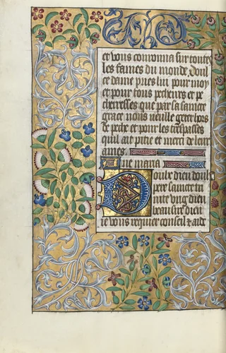 Book of Hours (Use of Rouen): fol. 151v, Elaborate Border of Foliage by Master of the Geneva Latini, book, 1465-1475