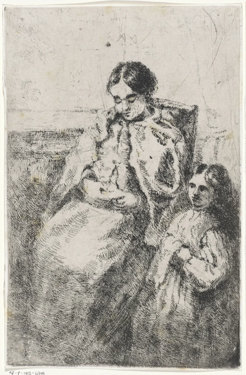 Moeder met kind by Arnoud Schaepkens, print, 1831-1904