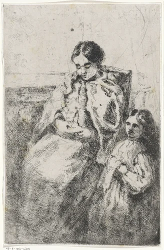 Moeder met kind by Arnoud Schaepkens, print, 1831-1904