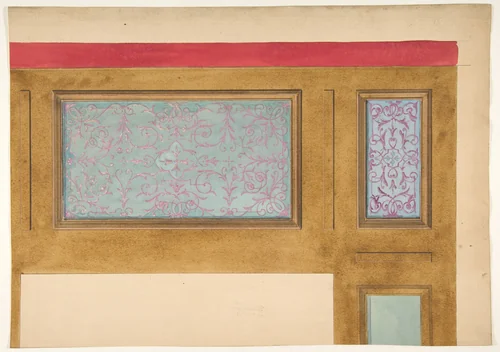 Design for woodwork and painted panels by Jules-Edmond-Charles Lachaise, drawing, 1820-1897
