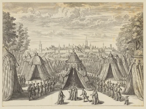 Turkish Camp Before a Christian City by Ludovico Ottavio Burnacini, print, 1650-1700