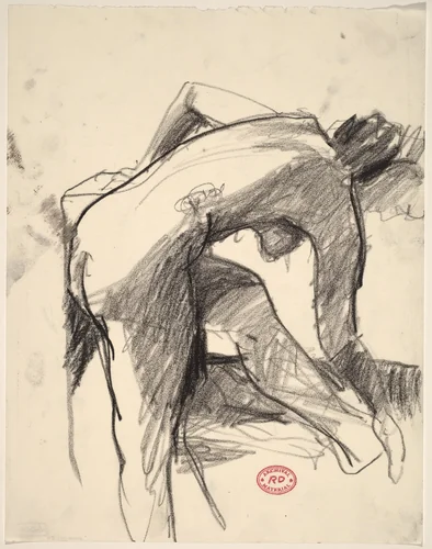 Untitled [female nude reaching down with right arm] by Richard Diebenkorn, drawing, 1955-1967