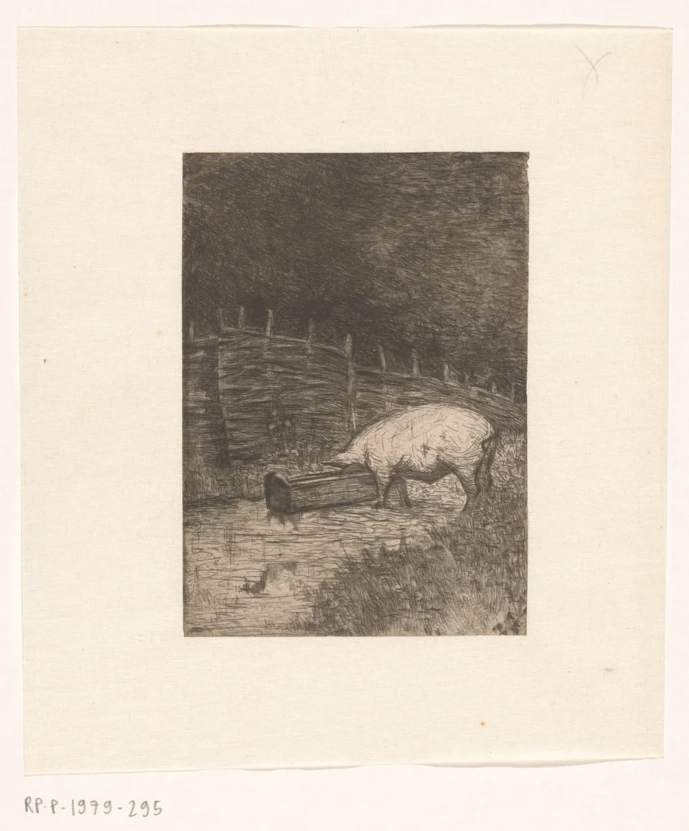 Big die eet uit een trog by Richard Nicolaüs Roland Holst, print, 1886