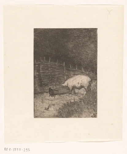 Big die eet uit een trog by Richard Nicolaüs Roland Holst, print, 1886
