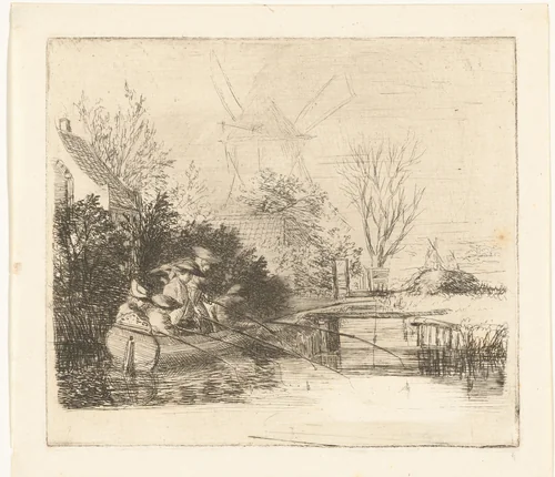 Hengelaars bij een rivier by Louis Bernard Coclers, print, 1756-1817