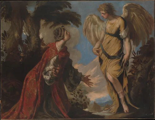 Hagar and the Angel by Francesco Maffei, painting, 1652-1662
