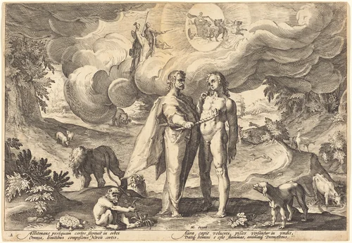 Prometheus Making Man and Animating Him with Fire from Heaven by Robert de Baudous; Hendrick Goltzius, portfolio, 1590-1690
