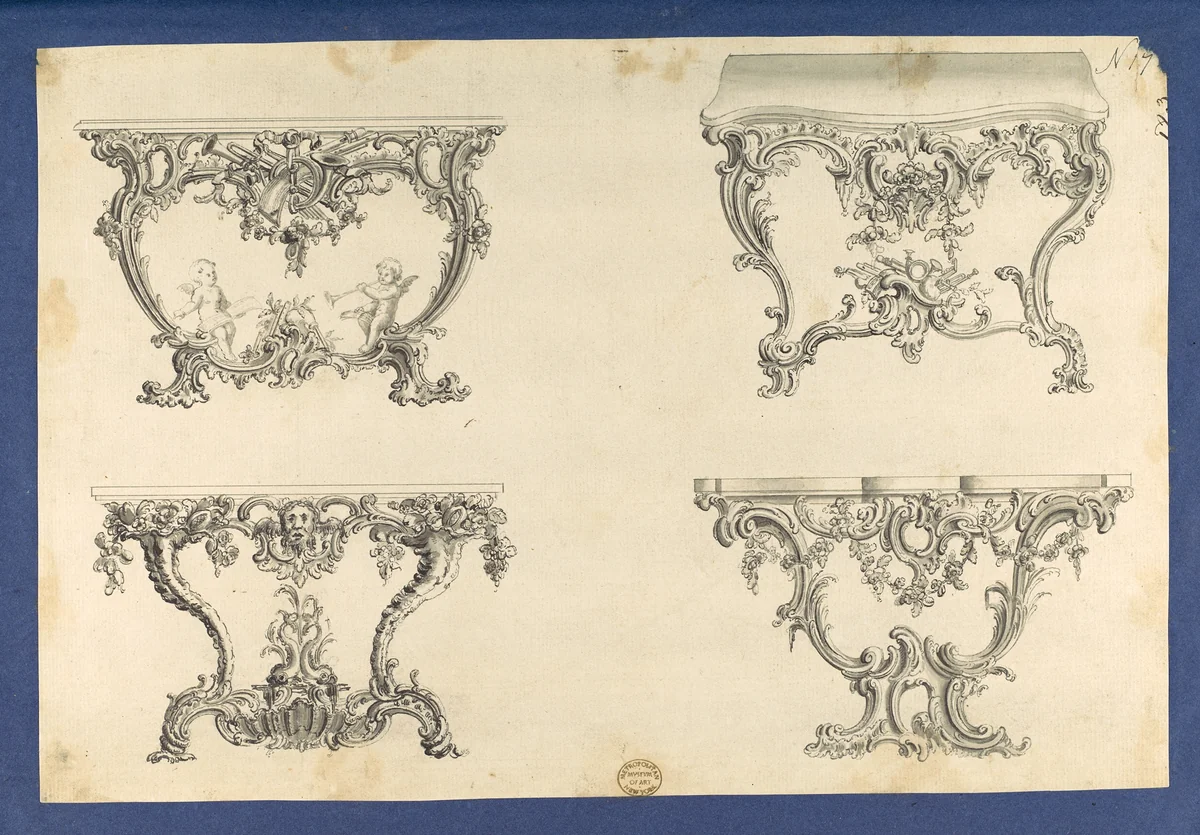 Frames for Marble Slabs, in Chippendale Drawings, Vol. I by Thomas Chippendale, drawing, 1760