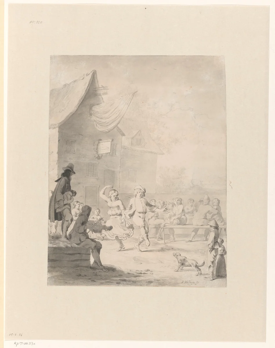 Feestvierende boeren by Pieter Holsteyn, drawing, 1624-1673