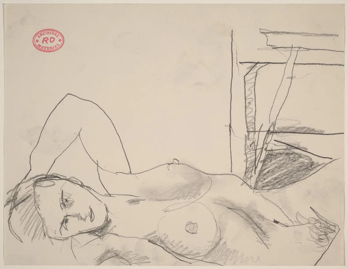 Untitled [female nude on the studio floor] by Richard Diebenkorn, drawing, 1955-1967