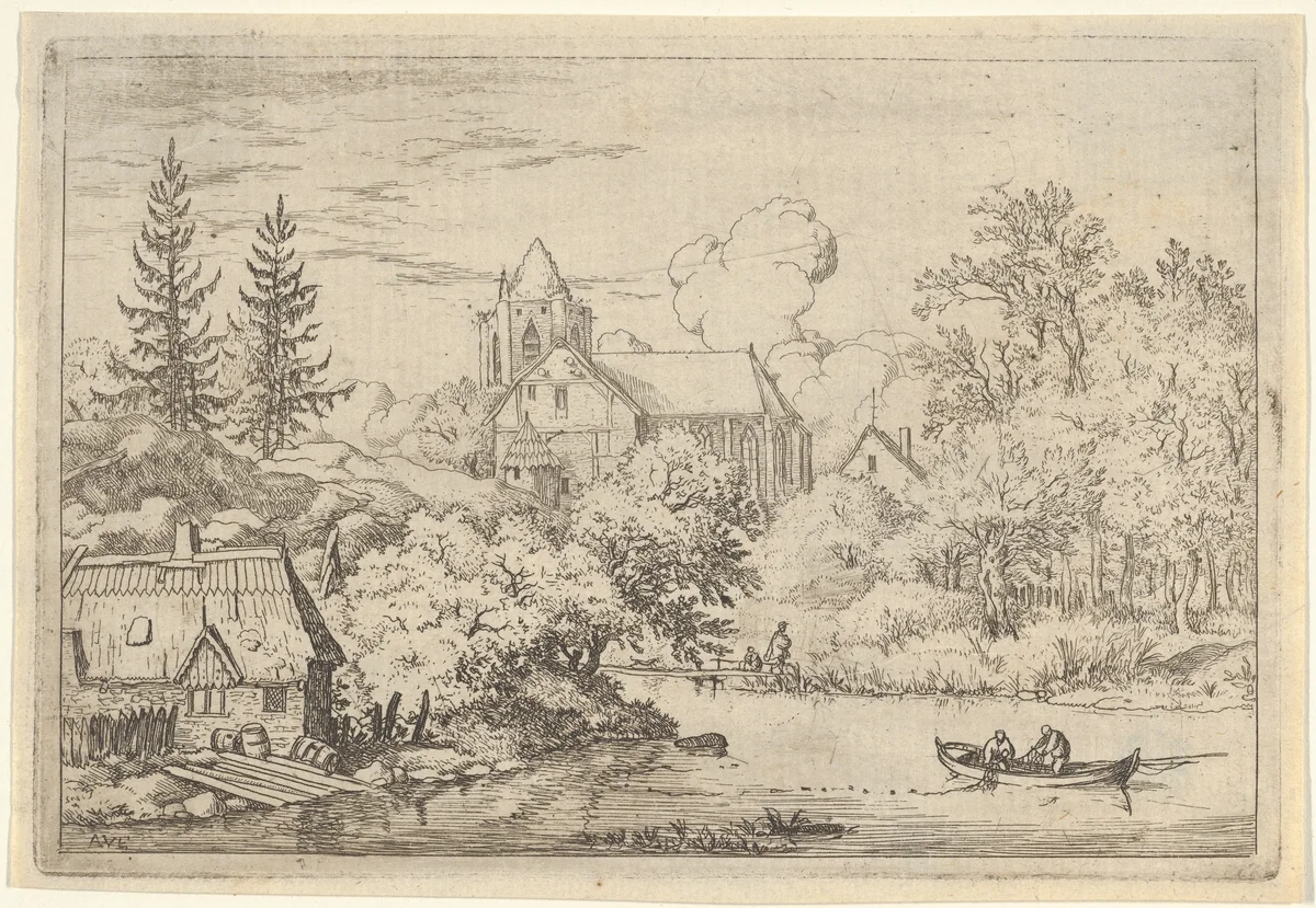 The Casks and Planks at the Back of the River by Allart van Everdingen, print, 1621-1675