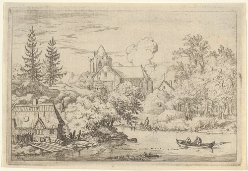 The Casks and Planks at the Back of the River by Allart van Everdingen, print, 1621-1675