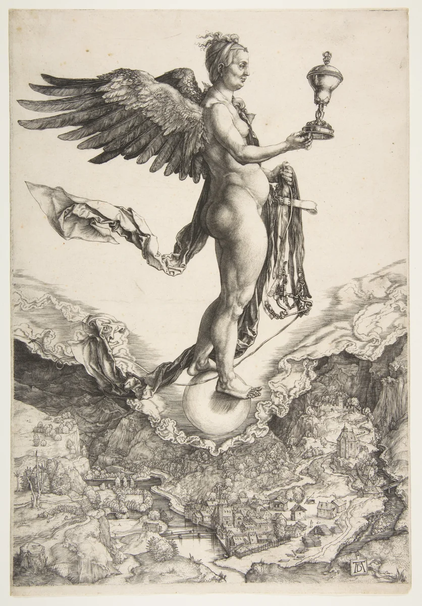 Nemesis (The Great Fortune) by Albrecht Dürer, print, 1501