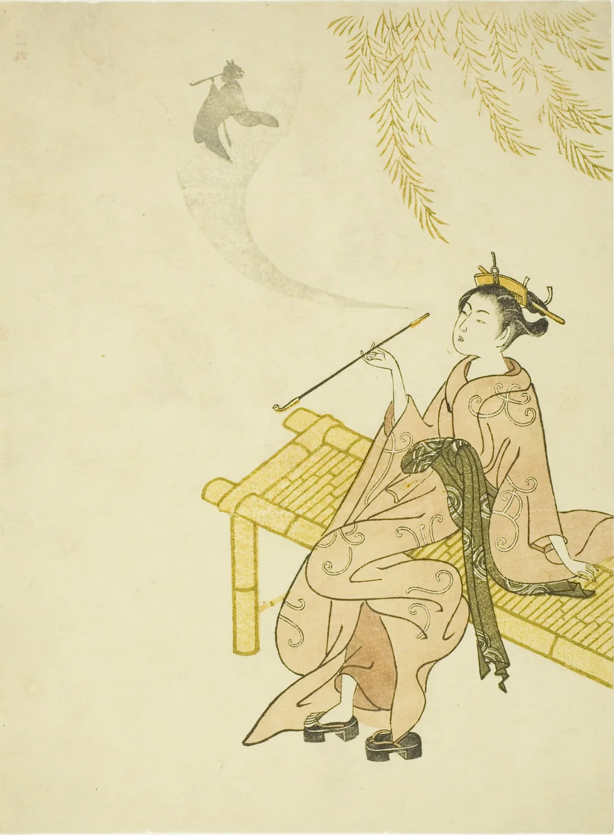Smoking on a Bench by Suzuki Harunobu (鈴木春信), print, 1765