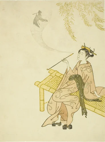 Smoking on a Bench by Suzuki Harunobu (鈴木春信), print, 1765