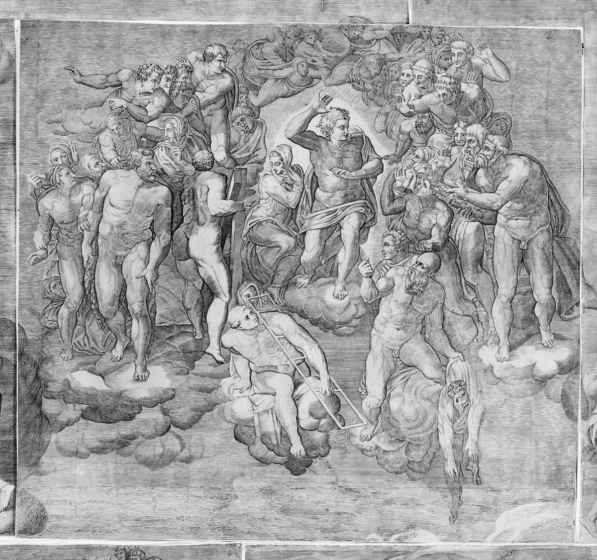 Christ as Judge Surrounded by Saints (upper central section of the Last Judgment) by Niccolò della Casa, print, 1548