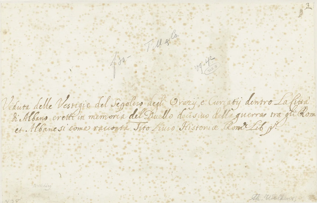 Het graf van de Horatii in Albano by Theodoor Wilkens, drawing, 1700-1748