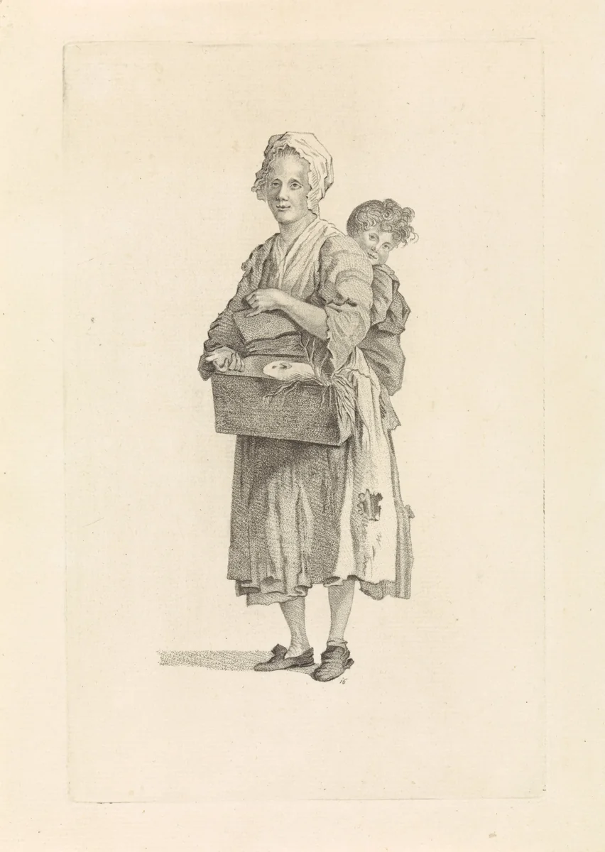 Vrouw en kind met cavia by Mathias de Sallieth, print, 1772-1791