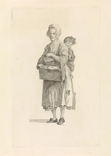 Vrouw en kind met cavia by Mathias de Sallieth, print, 1772-1791