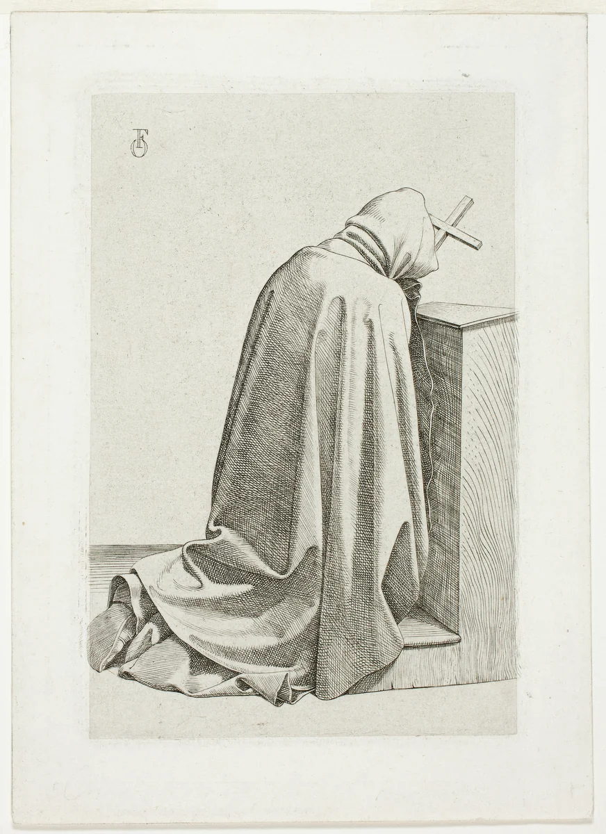 Kneeling Pilgrim with Cross and Book by Johann Friedrich Overbeck, print, 1826