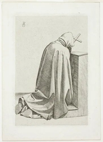 Kneeling Pilgrim with Cross and Book by Johann Friedrich Overbeck, print, 1826