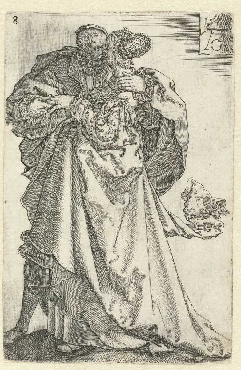 Kussend paar by Unknown, print, 1538