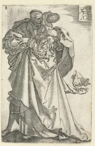 Kussend paar by Unknown, print, 1538