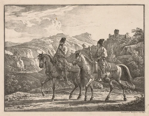Two Cossacks on Horseback by Aleksandr Orlowski, print
