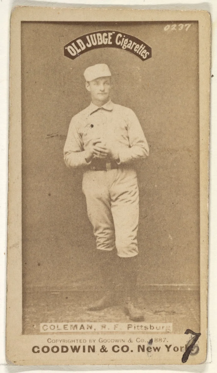 John Francis Coleman, Right Field, Pittsburgh, from the Old Judge series (N172) for Old Judge Cigarettes by Goodwin & Company, photograph, 1887