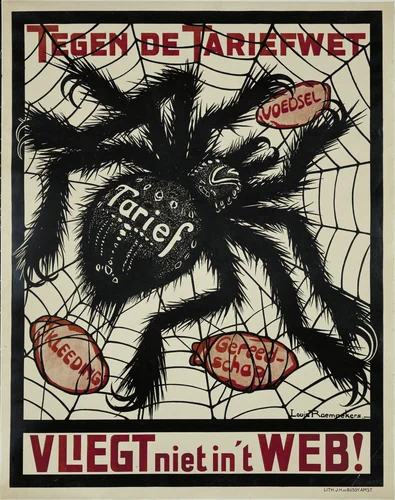 Tegen de Tariefwet, Vliegt niet in't Web! by Louis Raemaekers, design, 1913