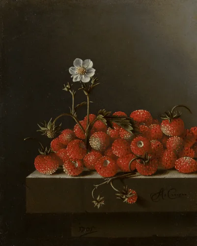 Still Life with Wild Strawberries by Adriaen Coorte, painting, 1705